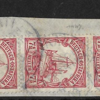 German East Africa 1912 Seven and a Half Heller strip of three with SCHIRATI postmark