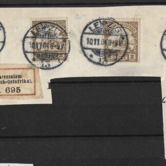 German East Africa 1904 part of registered cover with LEIPZIG postmark