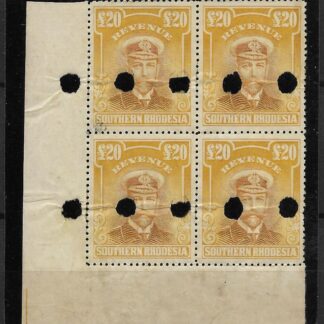 Southern Rhodesia 1924 GV Admiral Twenty Pounds plate proof with punch holes