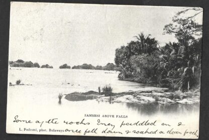 Rhodesia Native Zambesi above the Falls real photograph Post Card used at Bulawayo in 1905