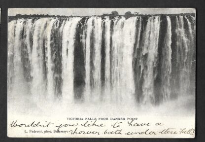 Rhodesia Native Victoria Falls from Danger Point real photograph Post Card used at Bulawayo in 1905
