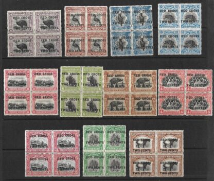 North Borneo 1918 Red Cross overprints One Cent to Twenty Four Cents blocks unmounted mint