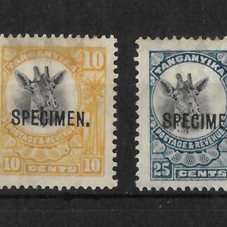 Tanganyika 1922 Giraffe issue Five Cents to Thirty cents opt SPECIMEN SG 74/79s mint