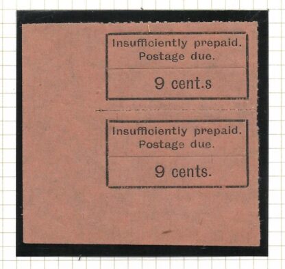 Zanzibar 1926 Postage Due Nine Cents pair with Cent.s flaw SG D5a u/mint