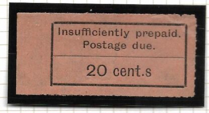 Zanzibar 1926 Postage Due Twenty Cents with Cent.s flaw SG D11a u/mint