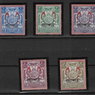 Zanzibar 1904 Issue One Rupee to Five Rupees opt SPECIMEN SG 220/224s mint