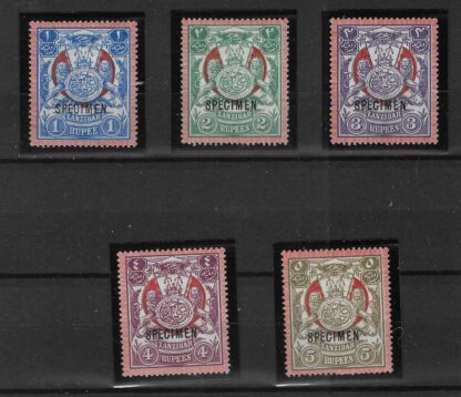 Zanzibar 1904 Issue One Rupee to Five Rupees opt SPECIMEN SG 220/224s mint