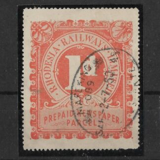 Rhodesia One Penny Carmine BEIRA & MASHONALAND RAILWAYS prepaid newspaper stamp with MAFEKING postmark