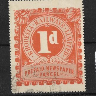 Rhodesia One Penny Carmine BEIRA & MASHONALAND RAILWAYS prepaid newspaper stamp fine used