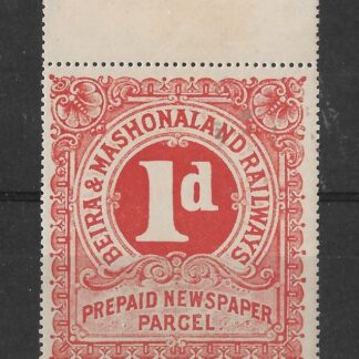 Rhodesia One Penny BEIRA & MASHONALAND RAILWAYS prepaid newspaper stamp u/mint