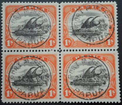 Papua 1908 One Shilling p11 block of four SG 54 used