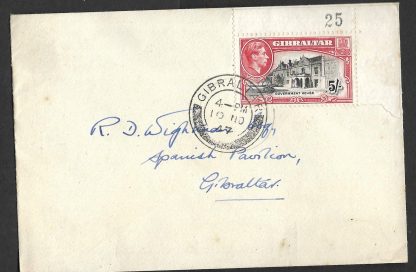 Gibraltar GVI 1944 Five Shillings SG 129b on plain cover