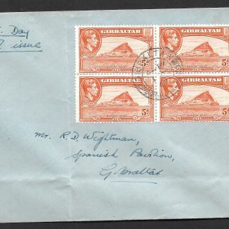 Gibraltar 1947 GVI Five Pence block on plain First day cover