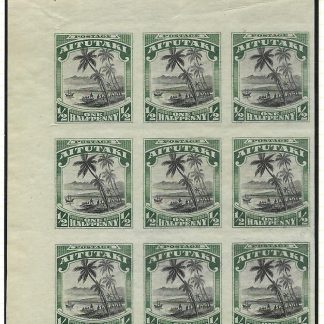 Cook Islands Aitutaki 1920 Halfpenny Captain Cook Landing plate proof block SG 24