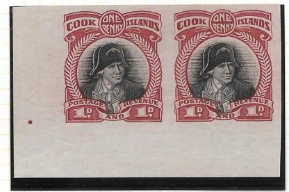 Cook Islands 1932 One Penny Plate Proof marginal pair SG 100 no gum
