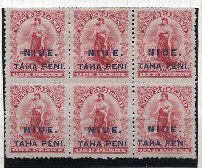 Niue 1902 One Penny block 6 with SG 9 b + c mint