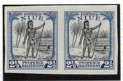 Niue 1925 Two and Halfpence Plate Proof pair in issued colours SG 46 mint no gum