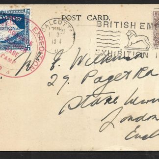 India Mount Everest Expedition 1924 Post Card with label and signed by Captain JBL Noel
