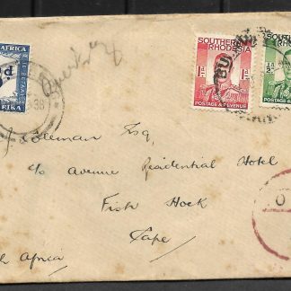 Southern Rhodesia 1938 Taxed cover to South Africa with postage due added
