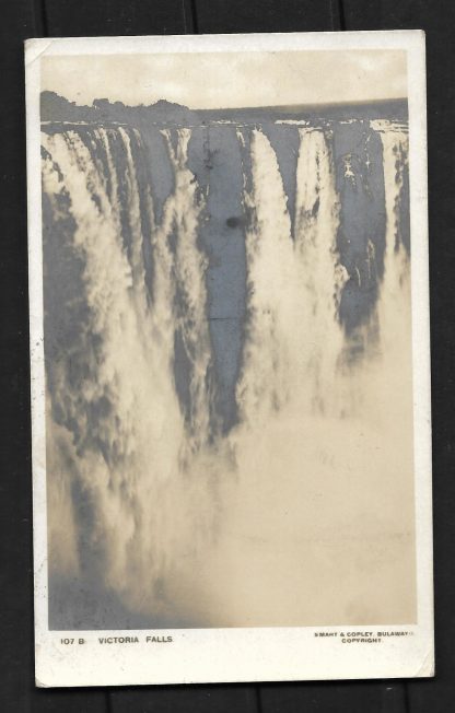Rhodesia 1913 Victoria Falls Smart and Copley Post card with Halfpenny Double Head with Wedge Flaw