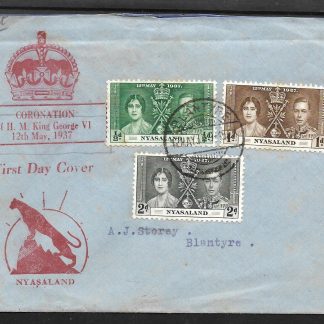 Nyasaland 1937 GVI illustrated Coronation first day cover
