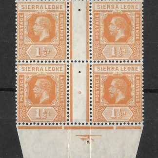 Sierra Leone 1912 GV One and a Halfpence inter pane block SG 114a u/mint