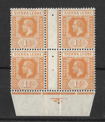Sierra Leone 1912 GV One and a Halfpence inter pane block SG 114a u/mint