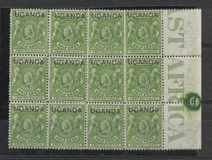 Uganda QV 1902 Half Anna SG 92 in mounted/unmounted mint marginal block 12