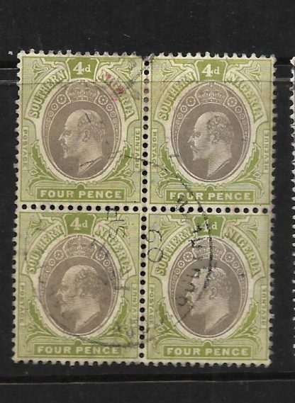 Southern Nigeria 1904 EVII Four Pence block SG 26ab used