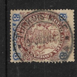 Rhodesia 1896 Large Arms Three Pence with Turkouis Mine (DC) postmark
