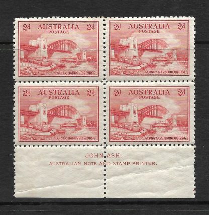 Australia 1932 Sydney Harbour Bridge Two Pence Imprint block SG 141 mint