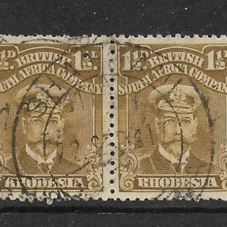 Rhodesia Admiral One and Halfpence pair with Shangani with blank before year (DC) postmark