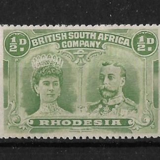 Rhodesia Double Head Halfpenny pale green with re-touched Wedge flaw mint