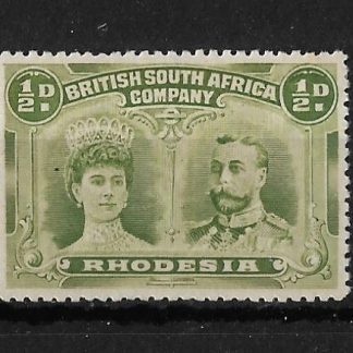 Rhodesia Double Head Halfpenny Apple Green mounted mint
