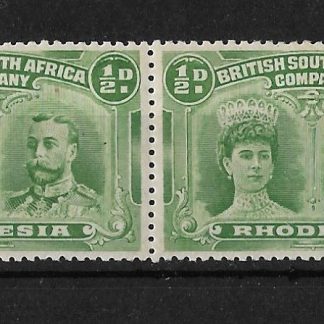 Rhodesia Double Head Halfpenny Pale Green pair mint