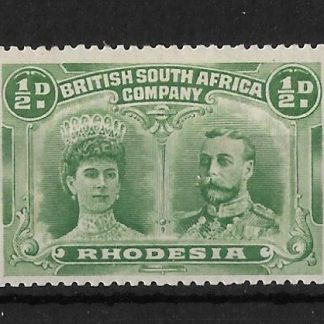 Rhodesia Double Head Halfpenny Dull Blue Green mounted mint