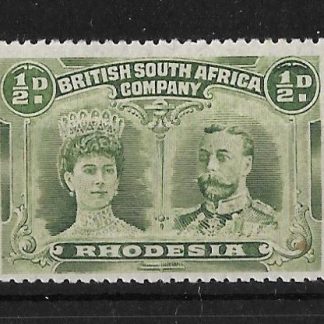 Rhodesia Double Head Halfpenny Bronze Green with Wedge Flaw Re-touch mint