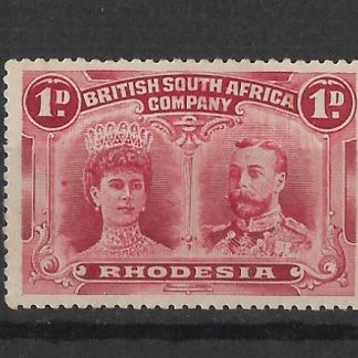 Rhodesia Double Head One Penny Carmine Lake with spot to left of Queens Head SG 124 mint