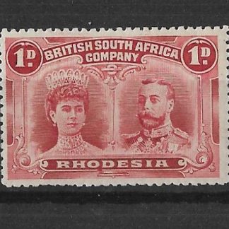 Rhodesia Double Head One Penny Carmine Lake mint