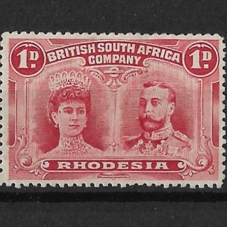 Rhodesia Double Head One Penny Rose Red with Queens Temple flaw SG 125 mint