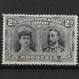 Rhodesia Double Head Two Pence Black and Slate Grey Pos 15 Extra Eyebrow flaw SG 128 mint
