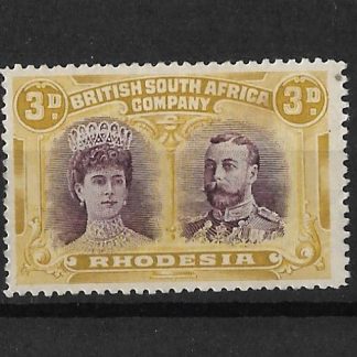 Rhodesia Double Head Three Pence Purple and Ochre SG 134 mint