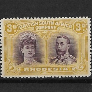 Rhodesia Double Head Three Pence Purple and Ochre SG 134 mint