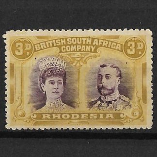 Rhodesia Double Head Three Pence Purple and Yellow Ochre SG 135 unmounted mint