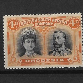 Rhodesia Double Head Four Pence Black and Orange with Gash in Ear flaw SG 140 mint