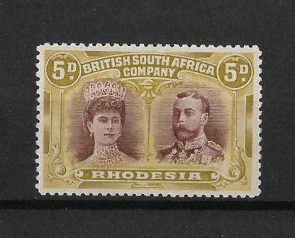 Rhodesia Double Head Five Pence Purple-Brown and Olive-Yellow SG 141a mint