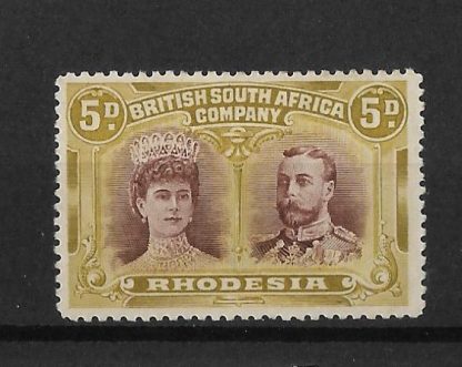Rhodesia Double Head Five Pence Purple-Brown and Olive-Yellow SG 141a mounted mint