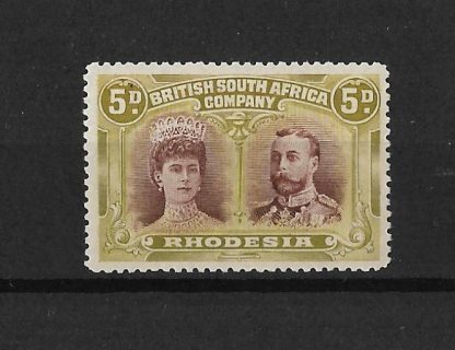 Rhodesia Double Head Five Pence Purple-Brown and Olive-Yellow with Gash in Ear Flaw SG 141a unmounted mint