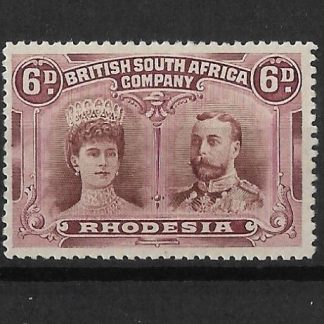 Rhodesia Double Head Six Pence Red-Brown and Mauve with Gash in Ear flaw SG 144 mint