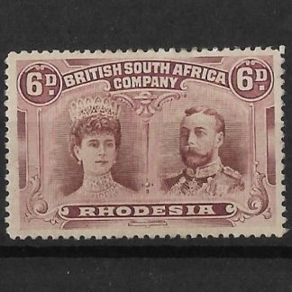 Rhodesia Double Head Six Pence Red-Brown and Mauve with Kings Extra Curl SG 144 mint